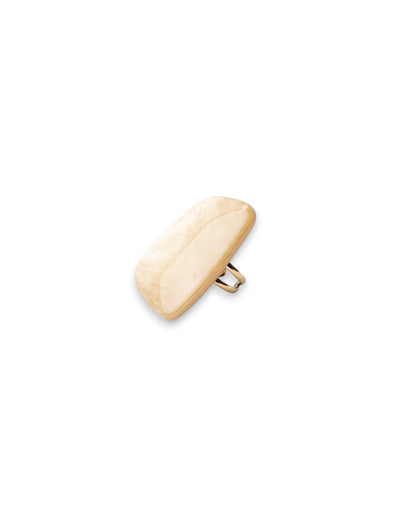 Anello regolabile in acciaio con pietra geometrica in acrilico beige