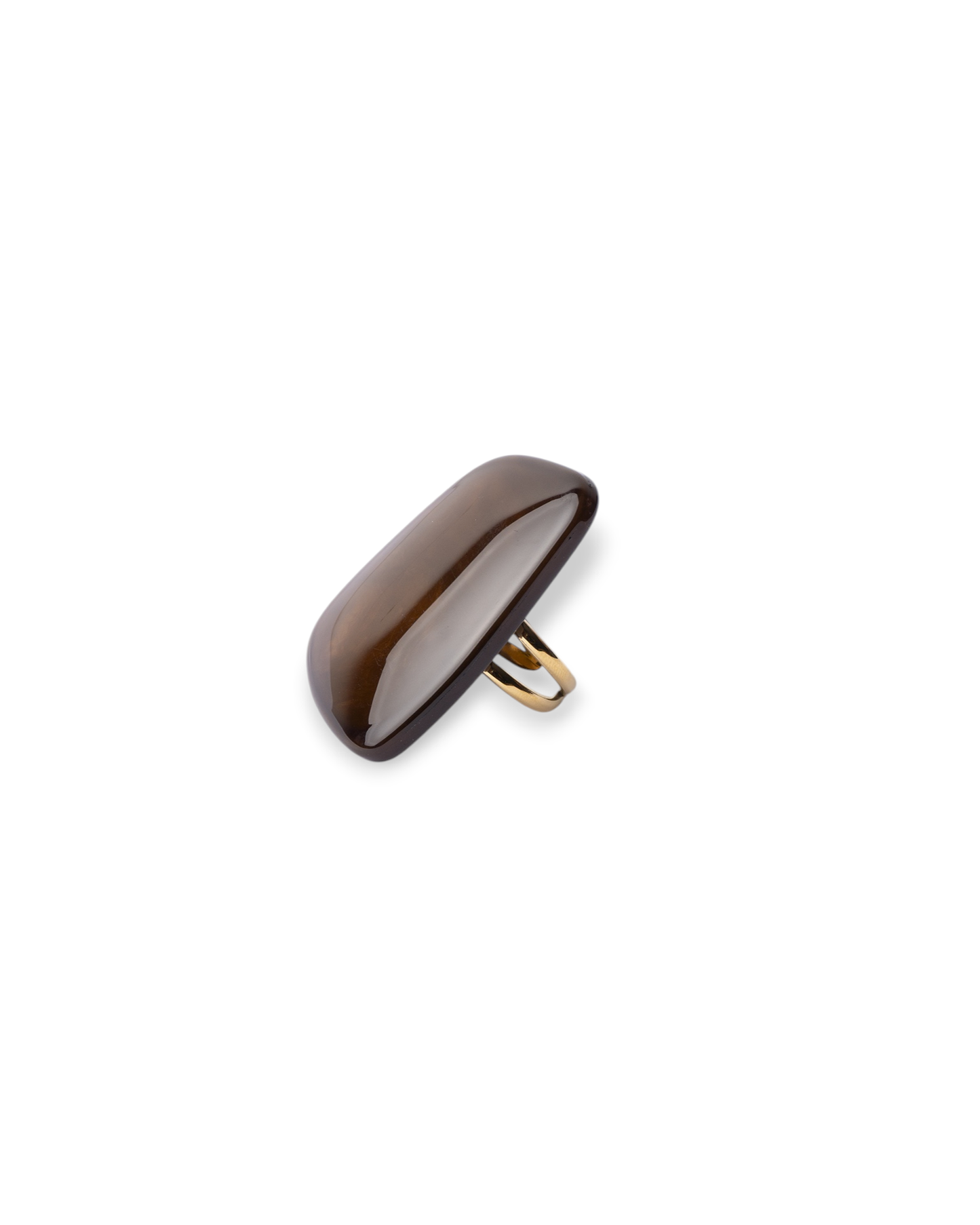 Anello regolabile in acciaio con pietra geometrica in acrilico marrone