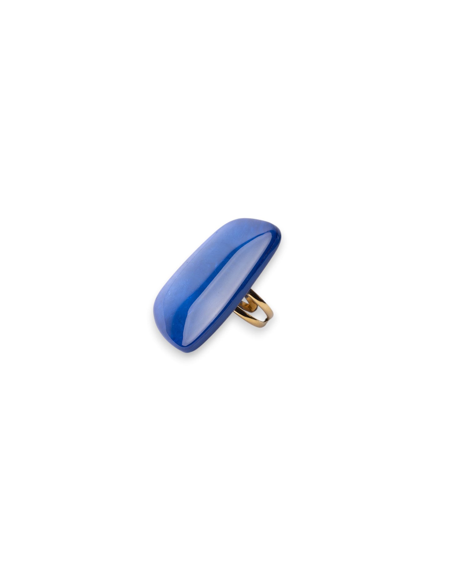 Anello regolabile in acciaio con pietra geometrica in acrilico blu