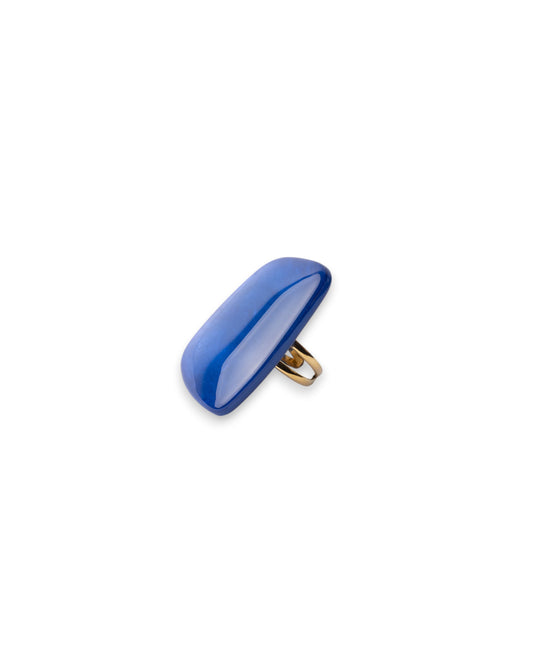 Anello regolabile in acciaio con pietra geometrica in acrilico blu