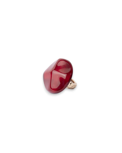 Anello elastico in metallo con pietra circolare in acrilico effetto marmo rossa
