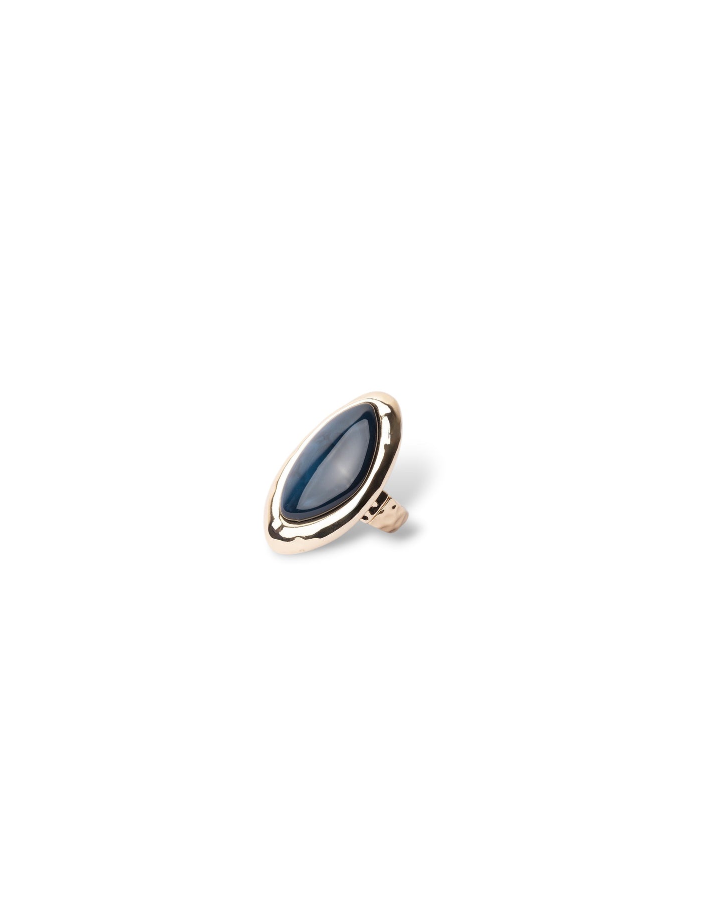 Anello elastico in metallo lucido con pietra in acrilico tono blu