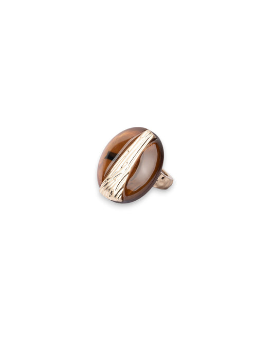 Anello elastico in metallo con pietra circolare in acrilico marrone