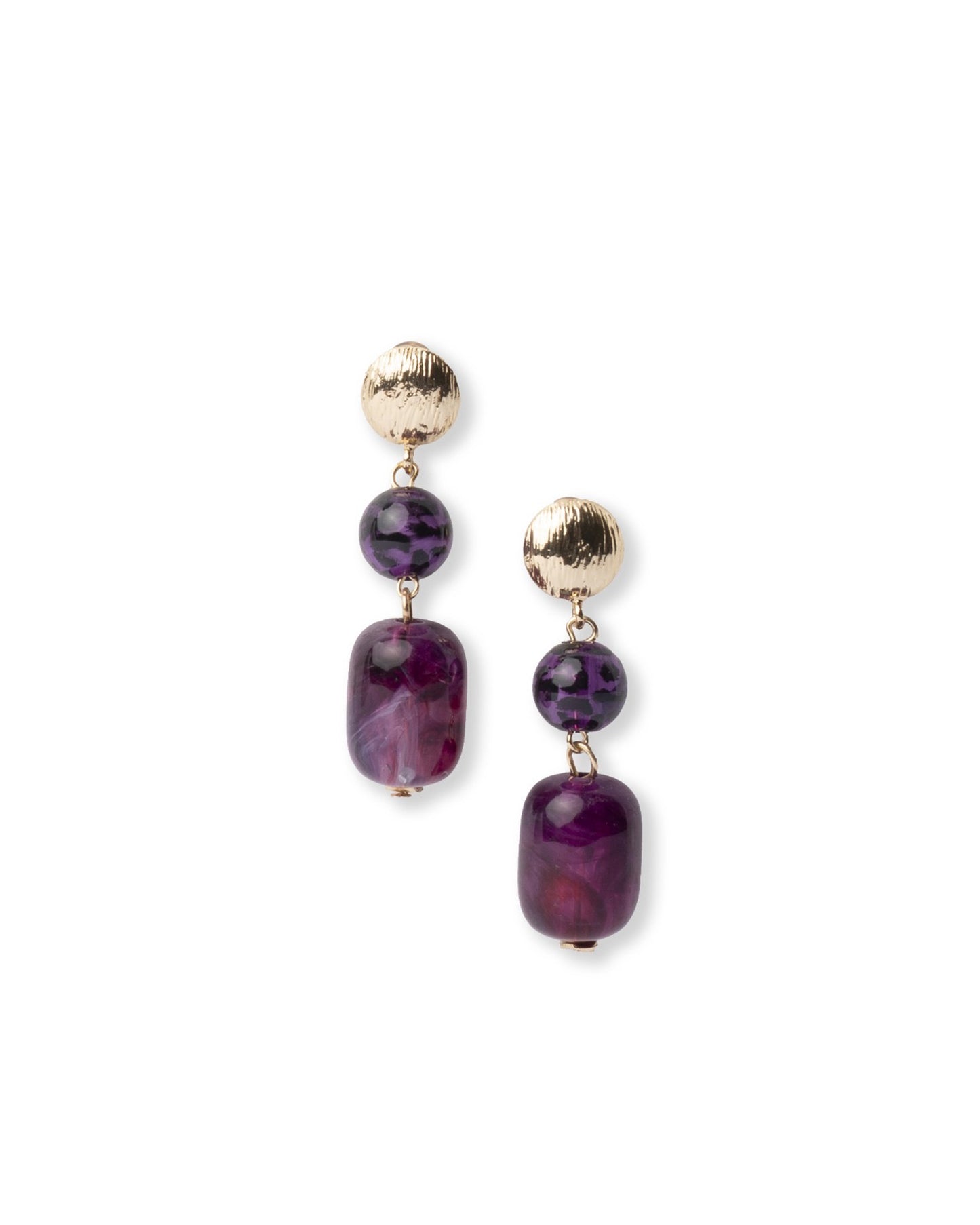 Orecchini pendenti in metallo con pietre in acrilico animalier tono viola