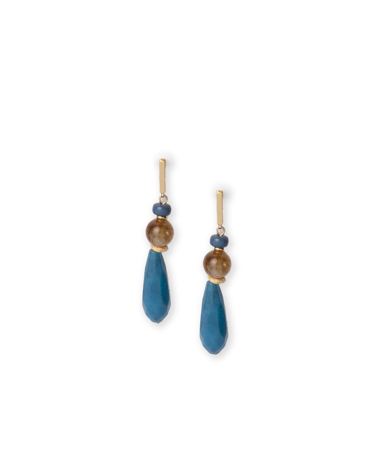Orecchini pendenti a goccia con pietre dure tono azzurro e beige