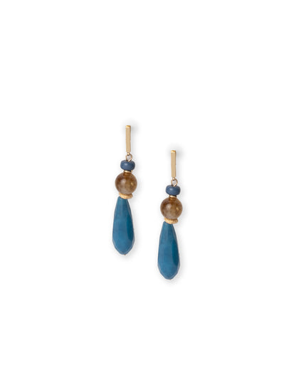 Orecchini pendenti a goccia con pietre dure tono azzurro e beige