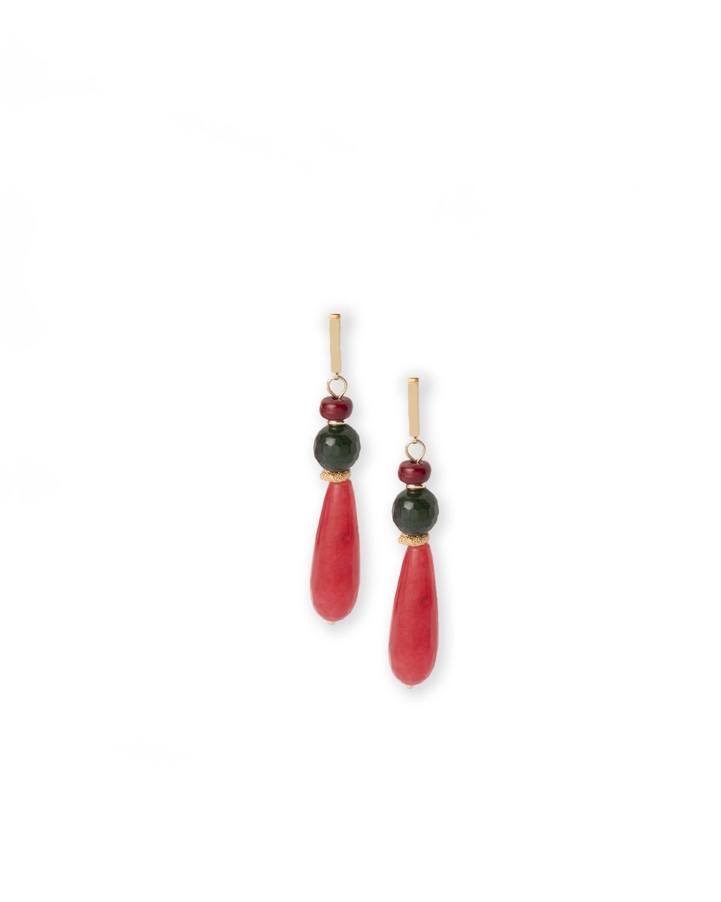 Orecchini pendenti a goccia con pietre dure tono rosso e verde