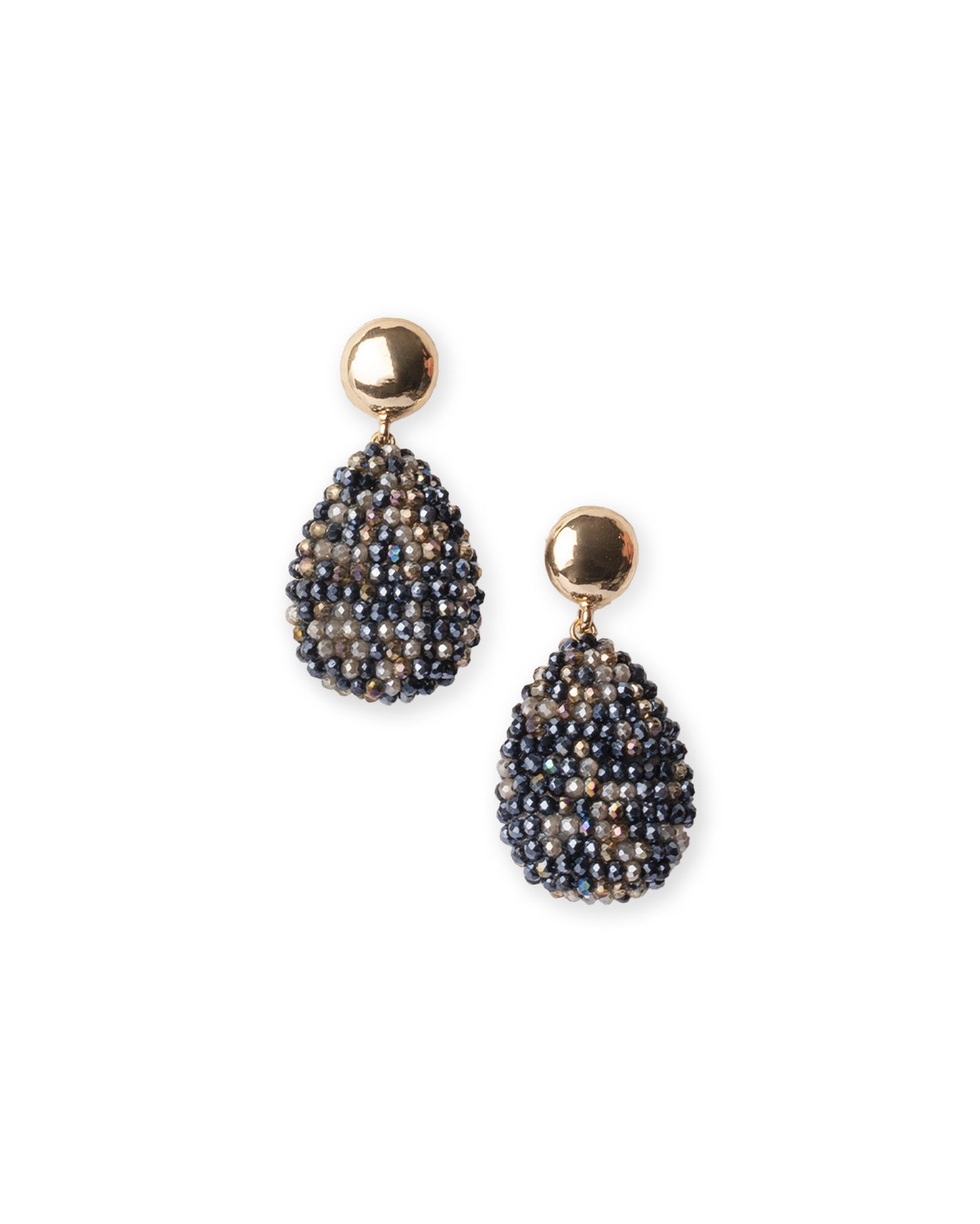 Orecchini pendenti in metallo con design a goccia di micro cristalli in vetro blu e grigio
