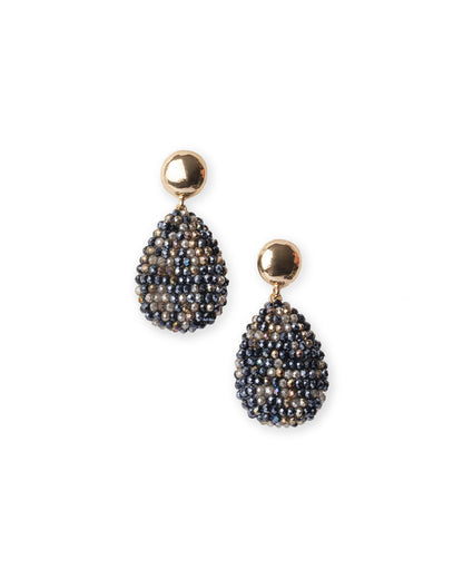 Orecchini pendenti in metallo con design a goccia di micro cristalli in vetro blu e grigio