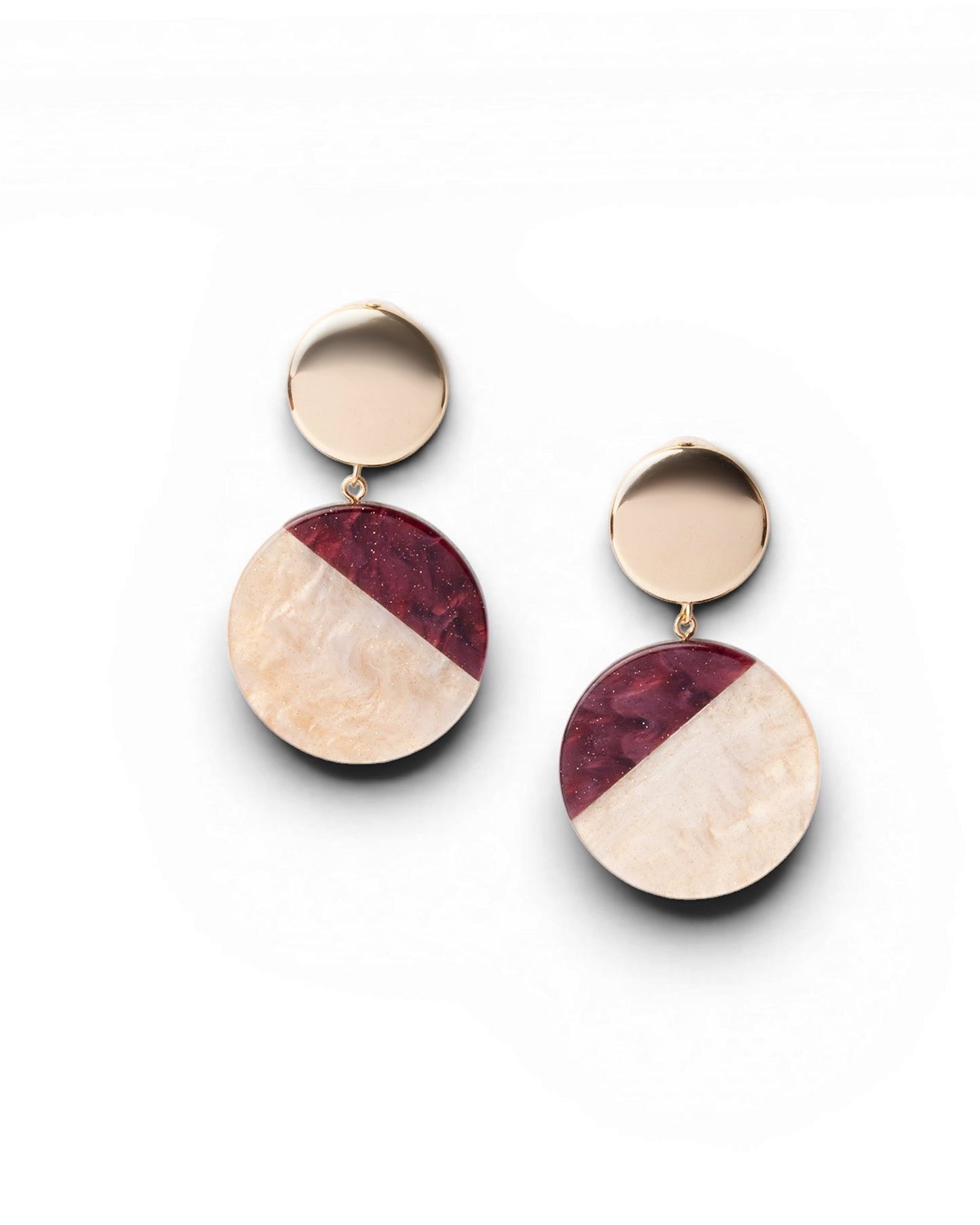 Orecchini in metallo pendenti con pietra in acrilico beige e viola