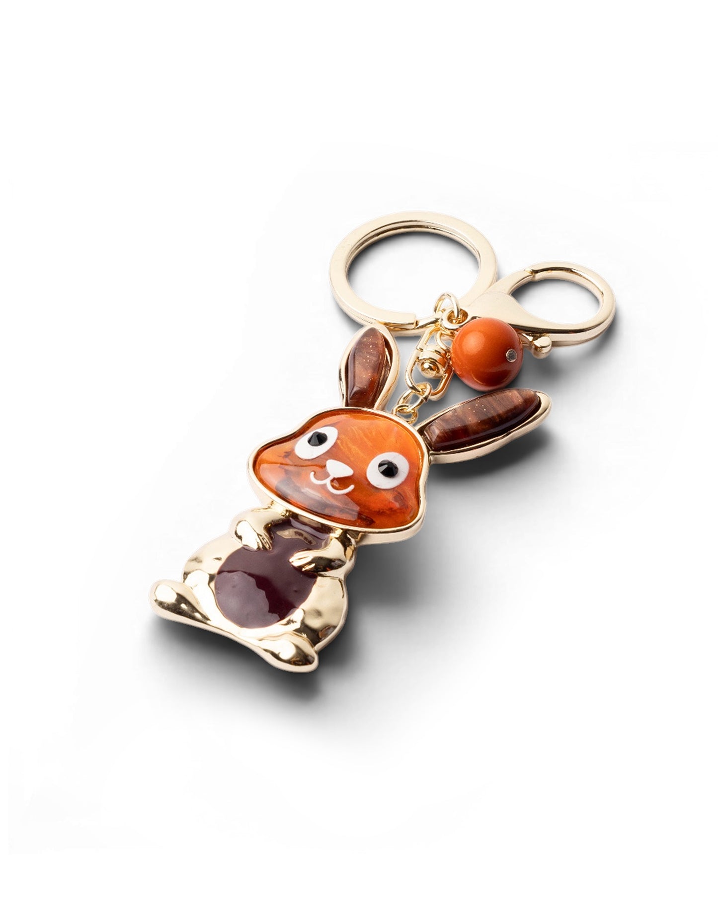 Portachiavi in acrilico con coniglietto tono arancio e marrone