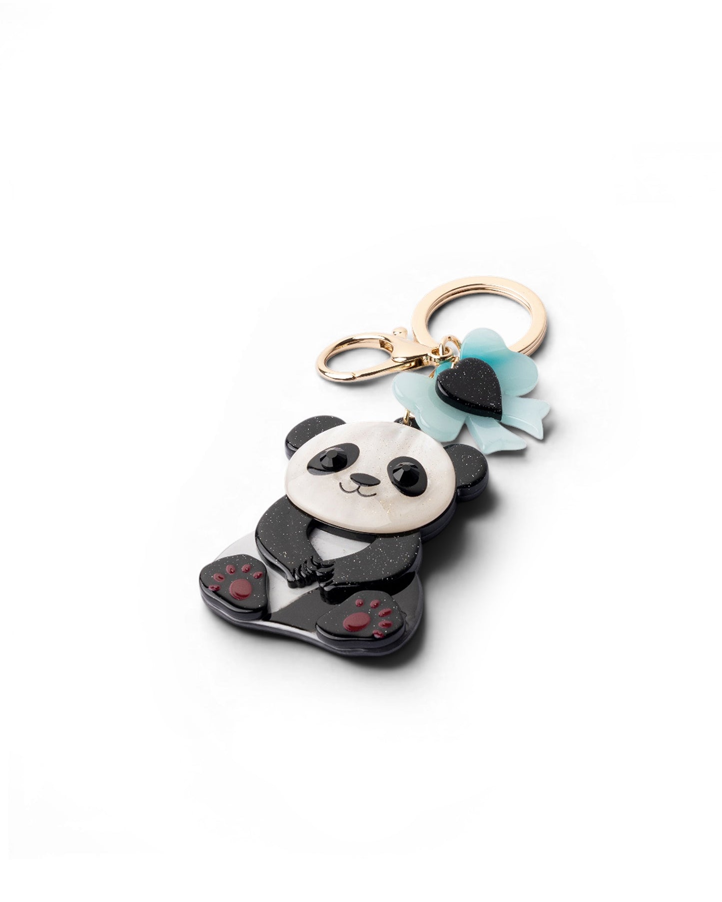 Portachiavi in acrilico a forma di panda bianco e nero