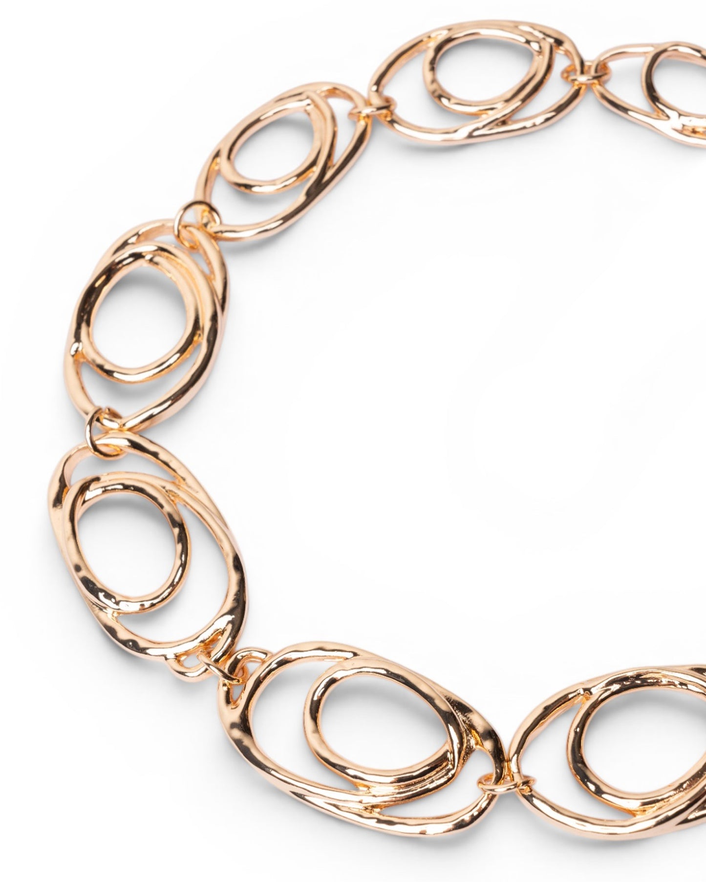 Collana girocollo in metallo lucido con maglia cerchi ovali sovrapposti