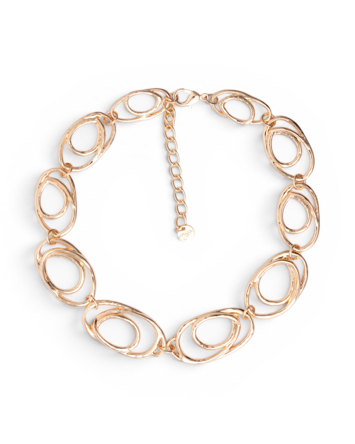 Collana girocollo in metallo lucido con maglia cerchi ovali sovrapposti