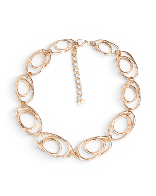 Collana girocollo in metallo lucido con maglia cerchi ovali sovrapposti