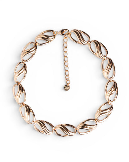 Collana girocollo in metallo lucido con maglia ovale effetto onda