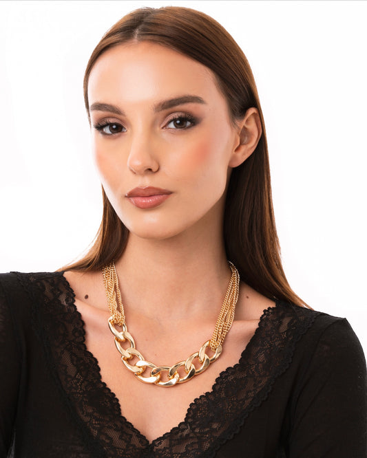 Collana girocollo in metallo multi catena con maglia oversize