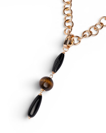 Collana a catena con pendente in acrilico e pietra dura occhio di tigre