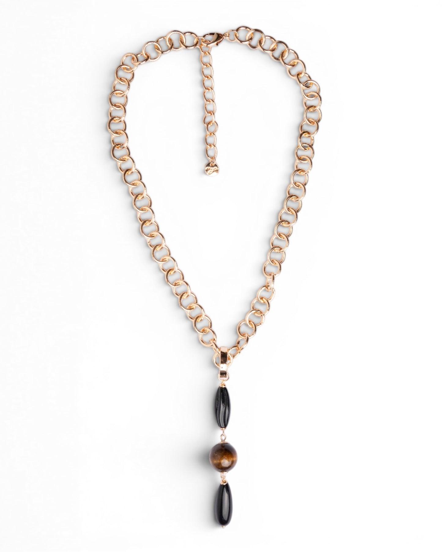 Collana a catena con pendente in acrilico e pietra dura occhio di tigre