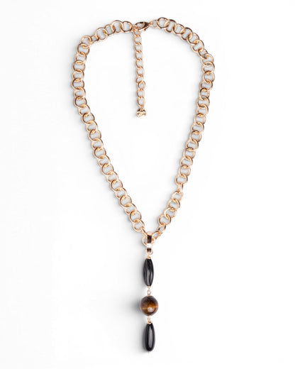 Collana a catena con pendente in acrilico e pietra dura occhio di tigre