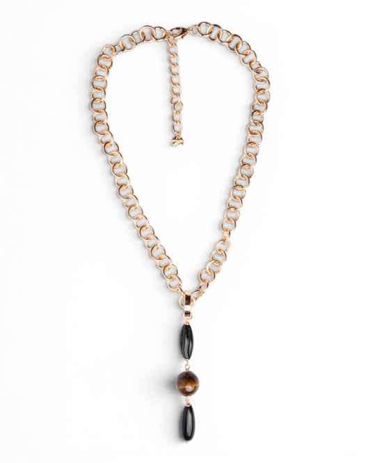 Collana a catena con pendente in acrilico e pietra dura occhio di tigre