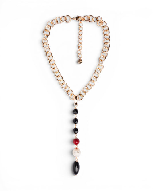 Collana a catena con pendente lungo in acrilico e pietra dura tono nero