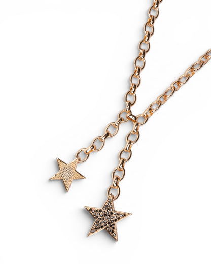 Collana a catena con doppia stella e micro pietre in vetro nere