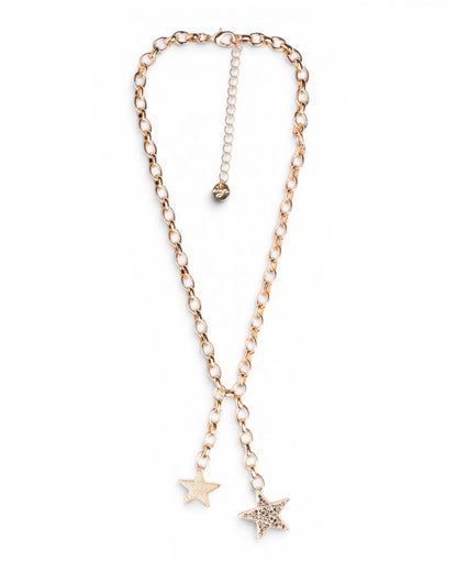 Collana a catena con doppia stella e micro pietre in vetro nere