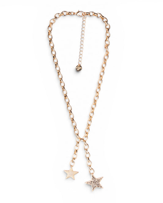 Collana a catena con doppia stella e micro pietre in vetro nere