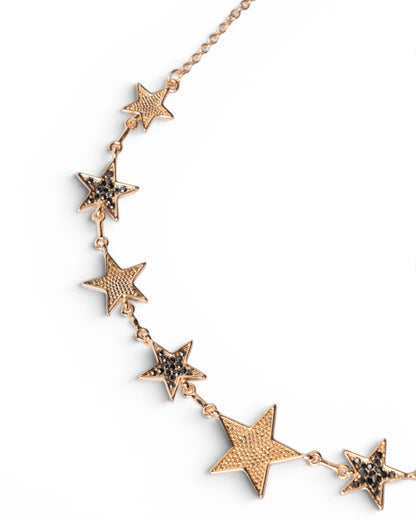 Collana girocollo a catena sottile e stelle con micro pietre in vetro nere