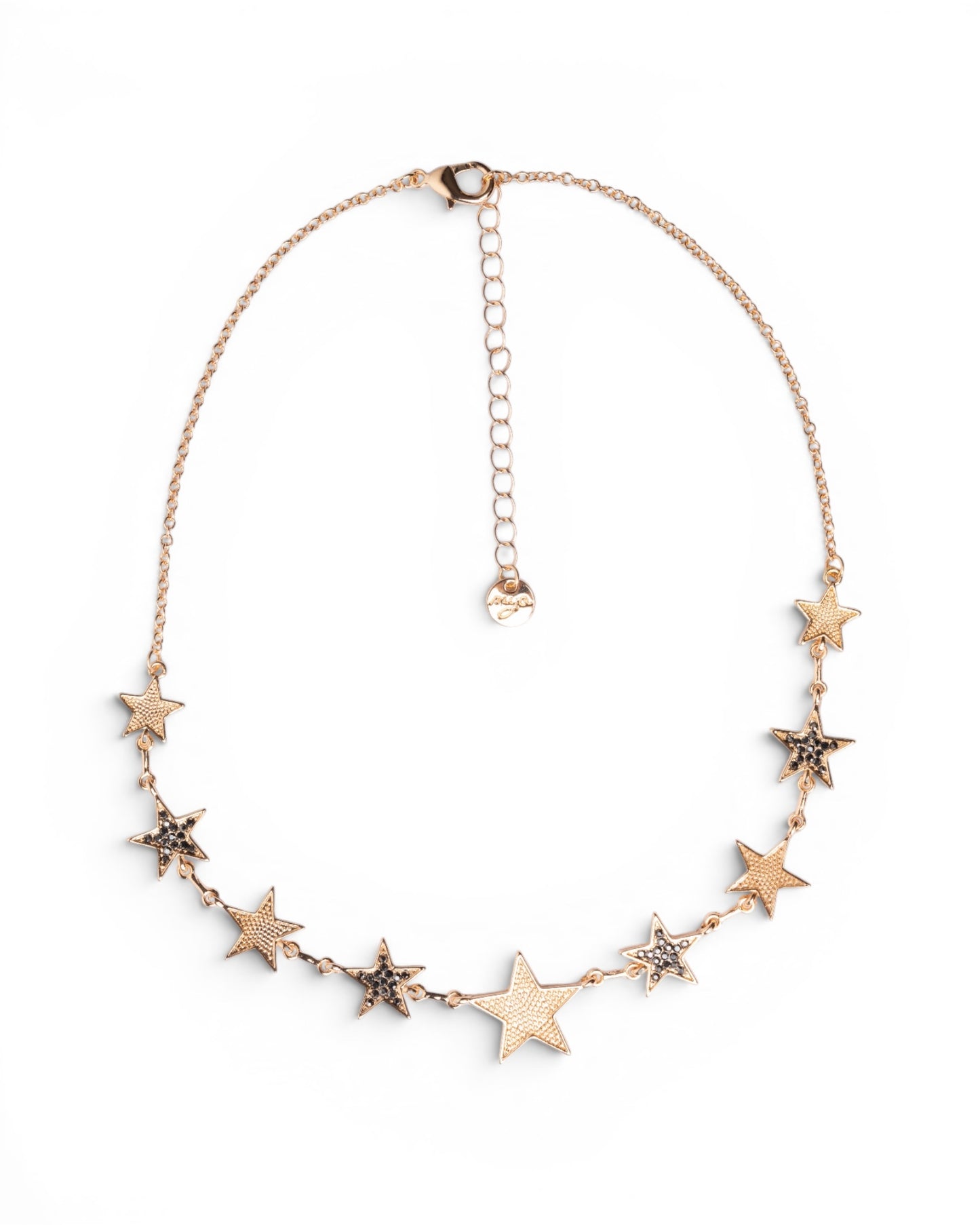 Collana girocollo a catena sottile e stelle con micro pietre in vetro nere