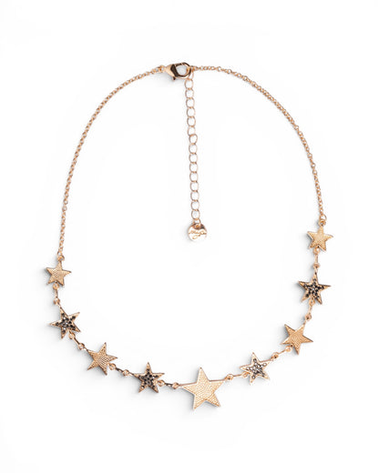 Collana girocollo a catena sottile e stelle con micro pietre in vetro nere