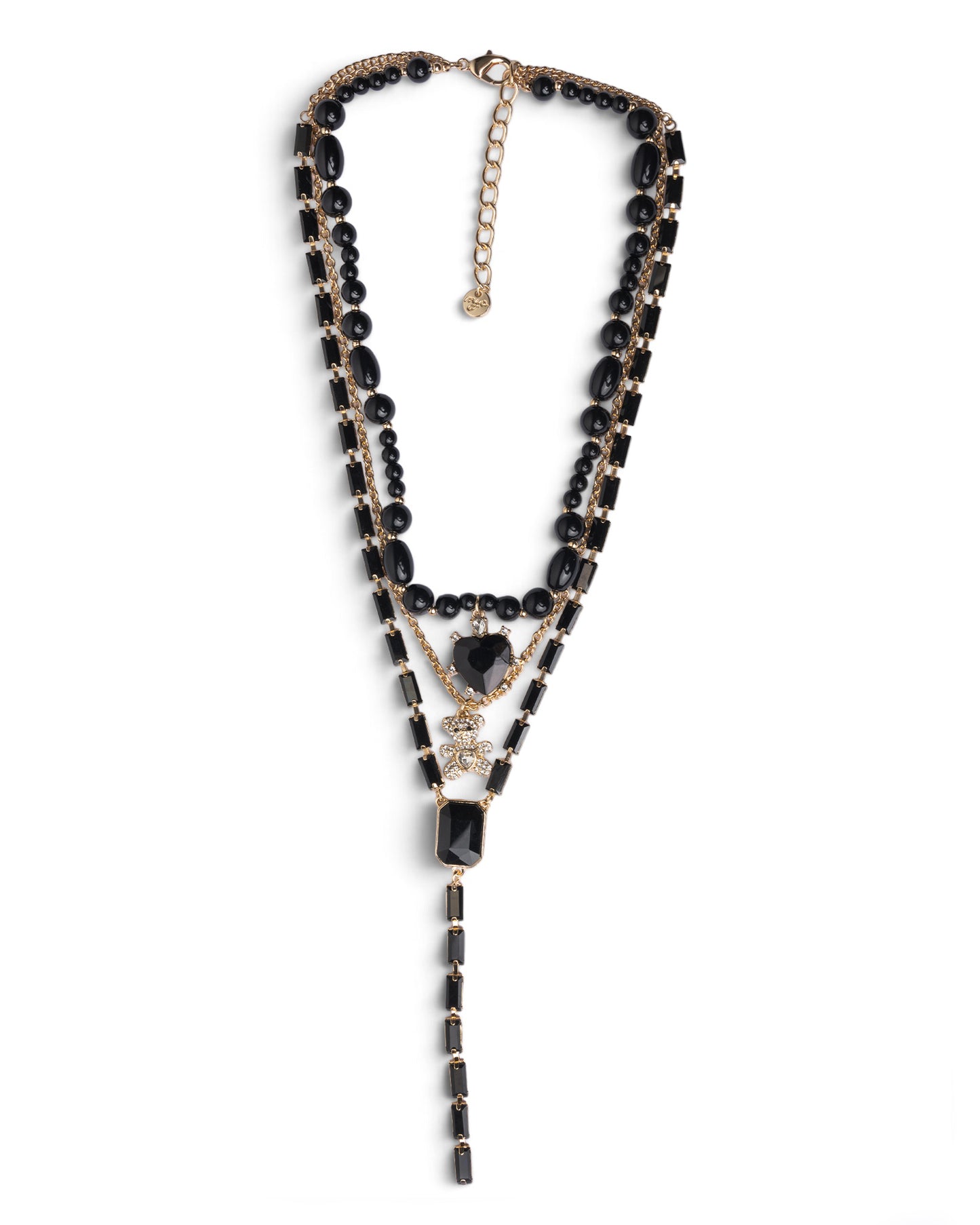 Collana girocollo multi filo con pietre in acrilico e vetro e charms pendenti