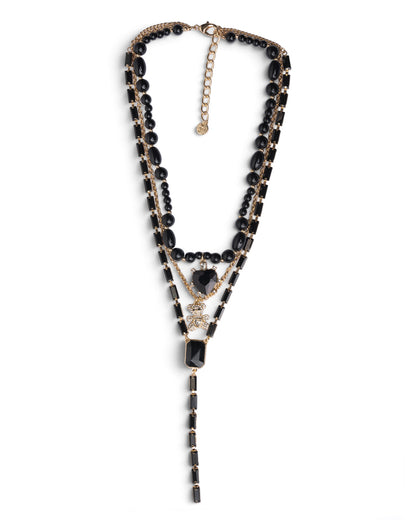 Collana girocollo multi filo con pietre in acrilico e vetro e charms pendenti
