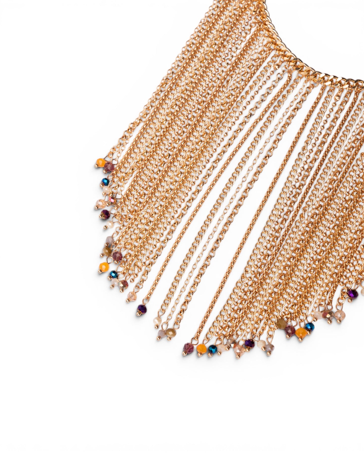 Collana girocollo con cascata di catena e micro pietre in vetro multi