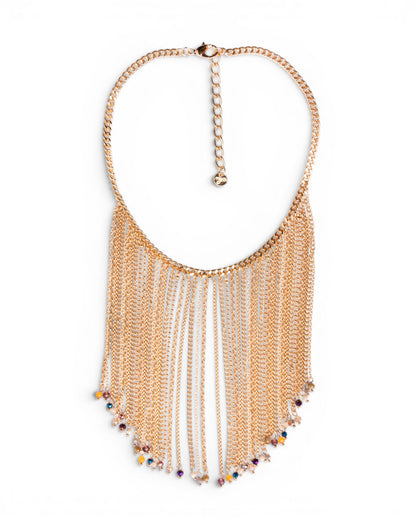 Collana girocollo con cascata di catena e micro pietre in vetro multi