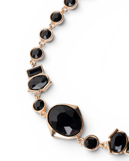 Collana girocollo in metallo con pietre in vetro nere