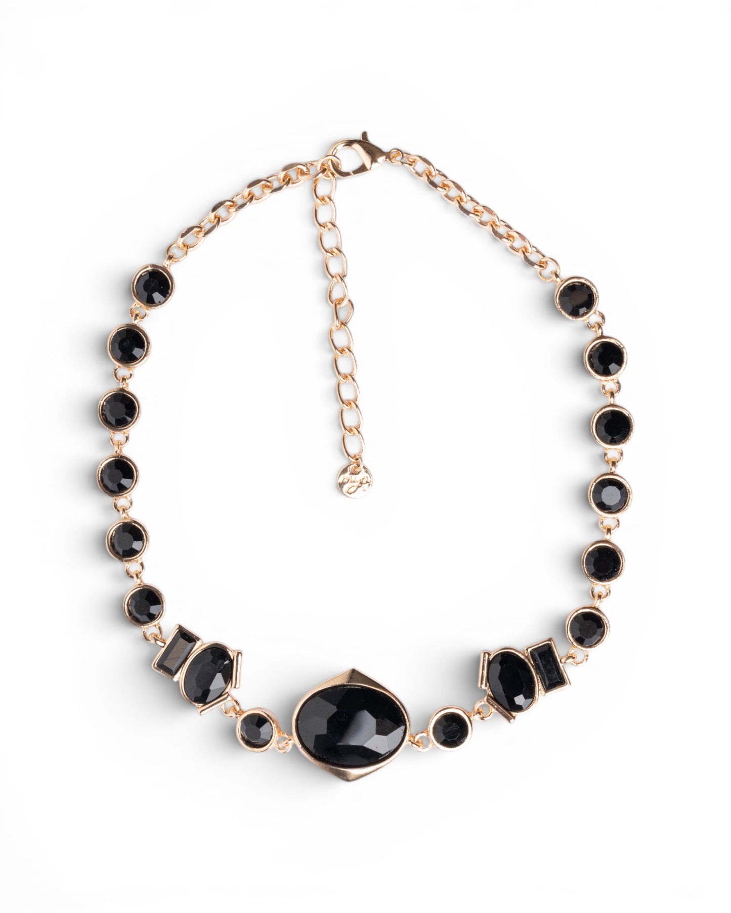 Collana girocollo in metallo con pietre in vetro nere