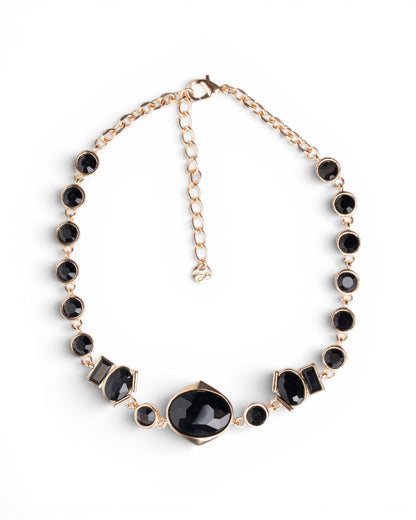 Collana girocollo in metallo con pietre in vetro nere
