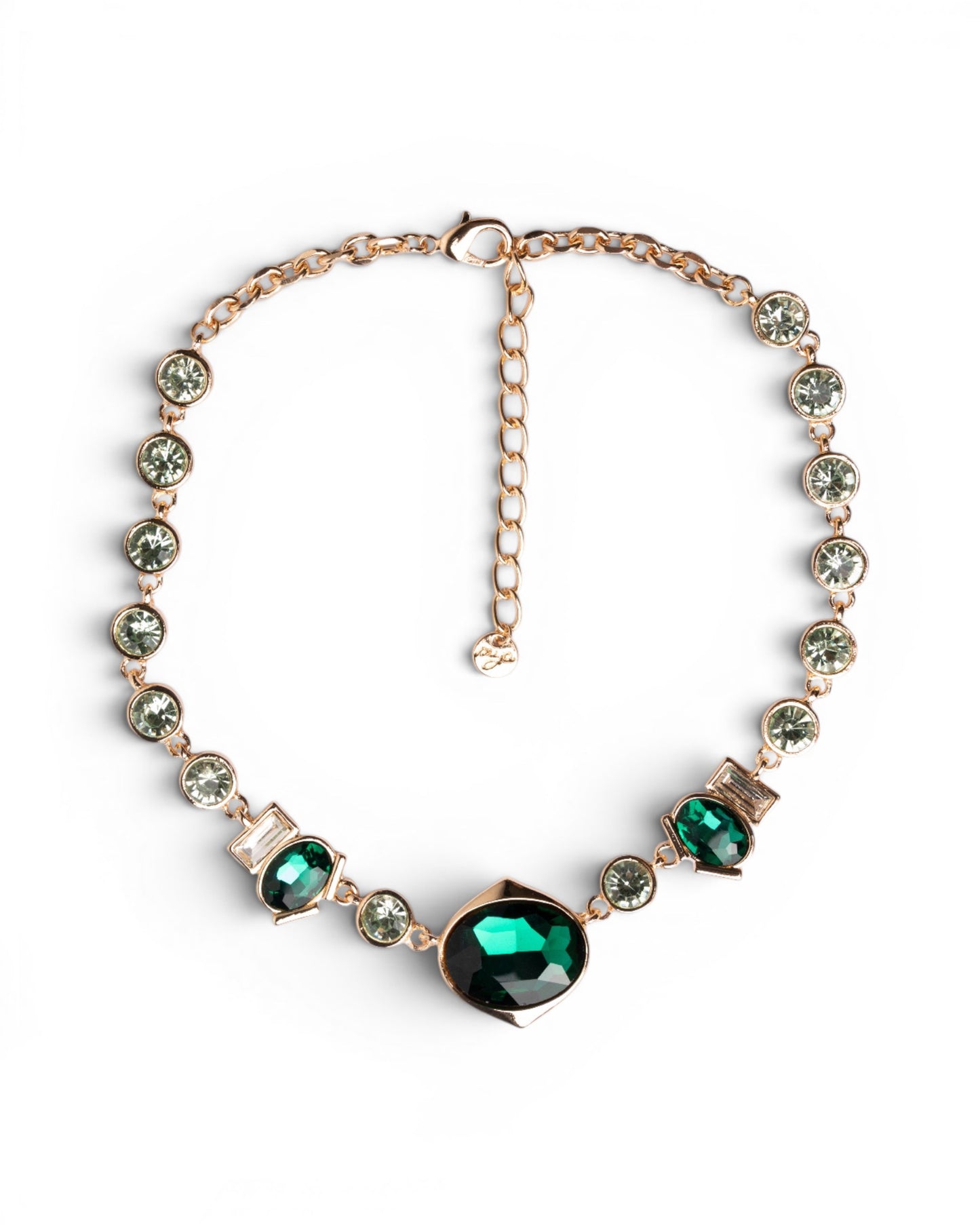 Collana girocollo in metallo con pietre in vetro verde