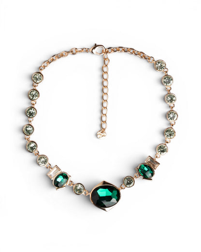 Collana girocollo in metallo con pietre in vetro verde