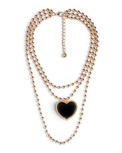 Collana girocollo multi fili con pendente a cuore in vetro nero