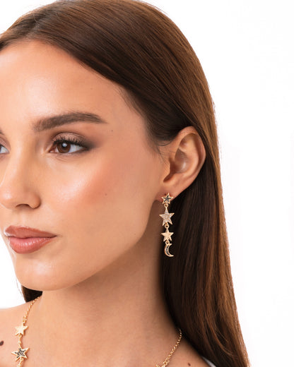 Orecchini in metallo pendenti a stelline con micro pietre in vetro crystal