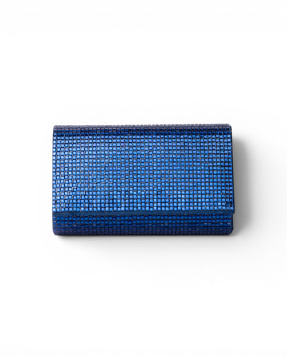 Borsa pochette in tessuto tempestata da micro cristalli blu