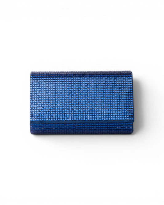 Borsa pochette in tessuto tempestata da micro cristalli blu