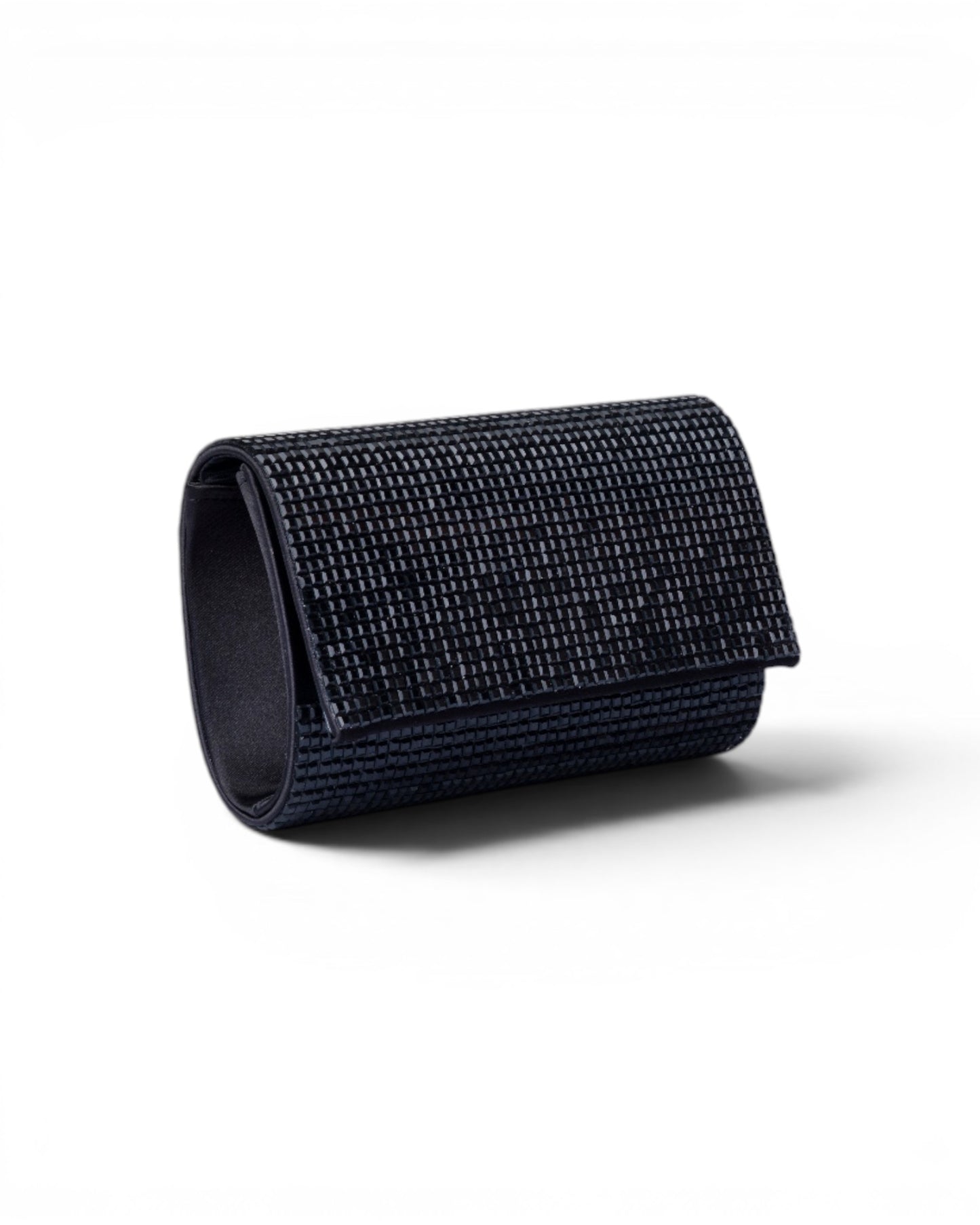 Borsa pochette in tessuto tempestata da micro cristalli neri