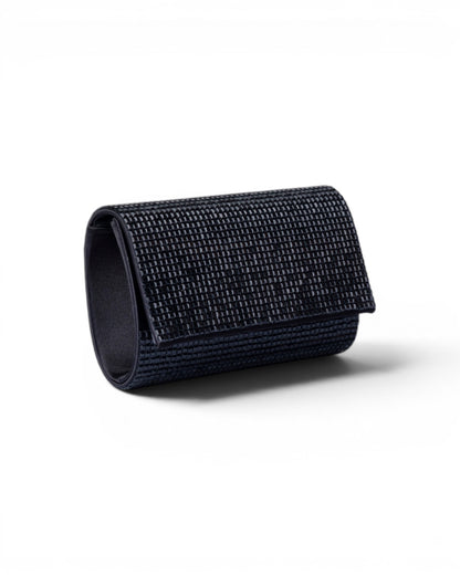 Borsa pochette in tessuto tempestata da micro cristalli neri