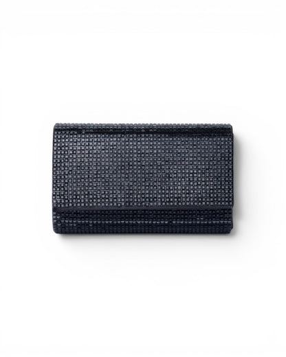 Borsa pochette in tessuto tempestata da micro cristalli neri
