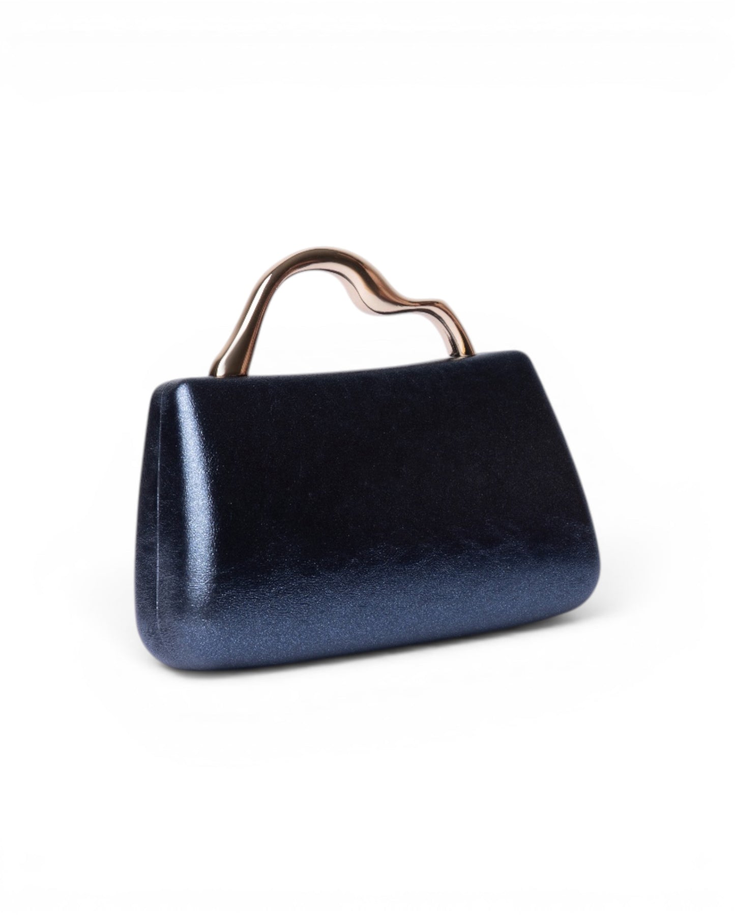 Mini borsa rigida blu notte con manico scultoreo dorato