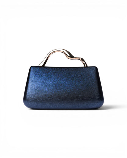 Mini borsa rigida blu notte con manico scultoreo dorato